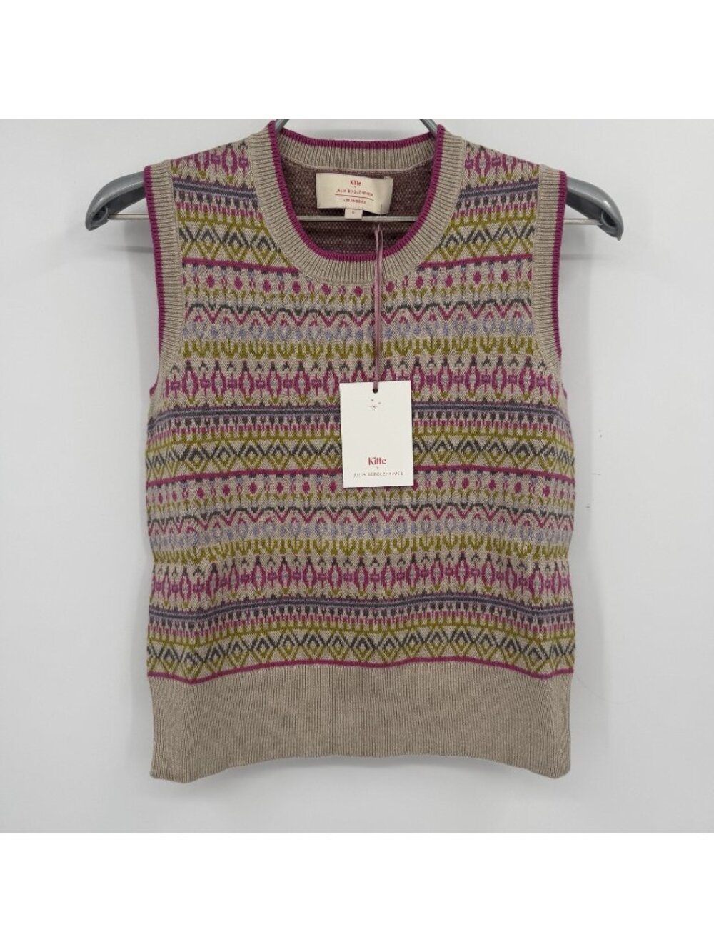 Kilte Collection Goldie Fair Isle Sweater Shell/Tan sz 0 XS Cotton-Cashmere $225
